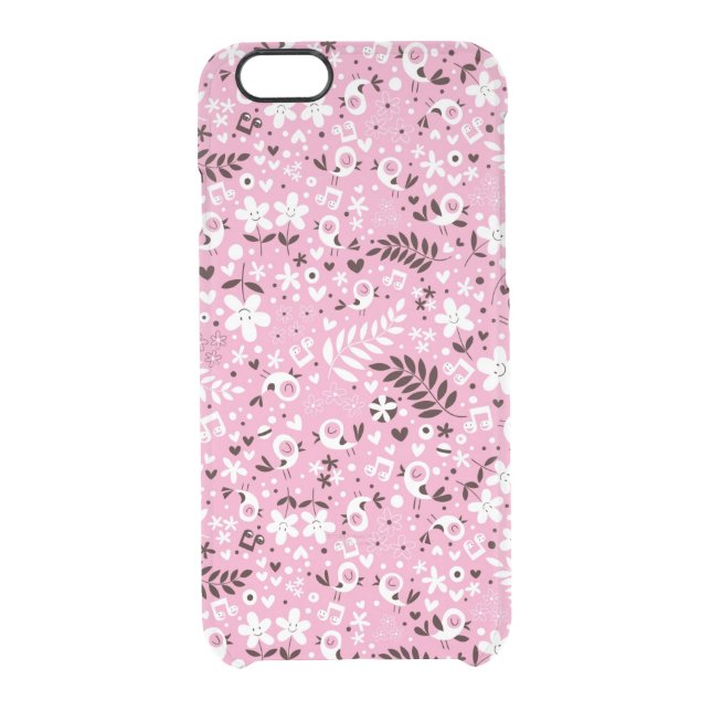 cute birds and flowers pink pattern uncommon iPhone case (Back)