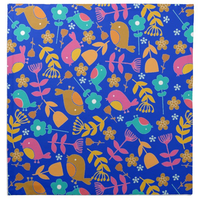 Cute Birds and Flowers Set of Napkins (Front)
