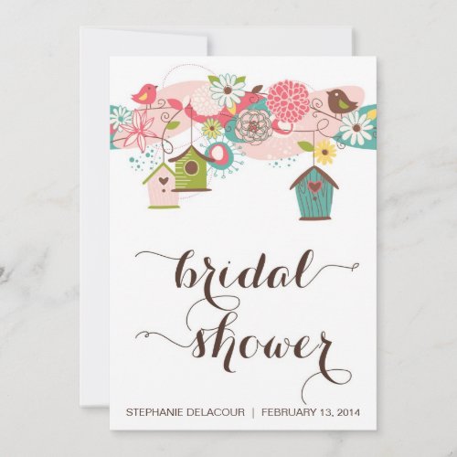 Cute Birds &amp; Bird Houses Bridal Shower Invitation