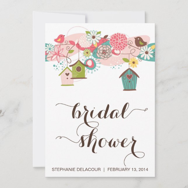 Cute Birds & Bird Houses Bridal Shower Invitation (Front)