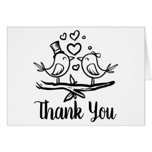 Cute Birds Black White Lovebirds Wedding Thank You Cards