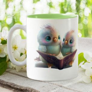 Cute Birds Books & Brew Personalized  Two-Tone Coffee Mug