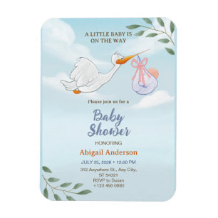 Cute Birds Carrying A Baby Shower Invitation Magnet