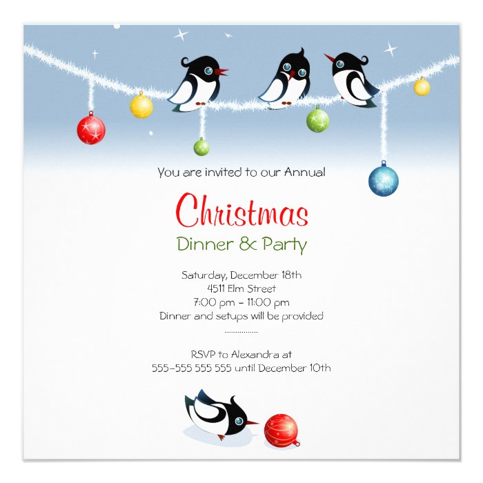 Cute Birds Christmas Globes Custom Invitations