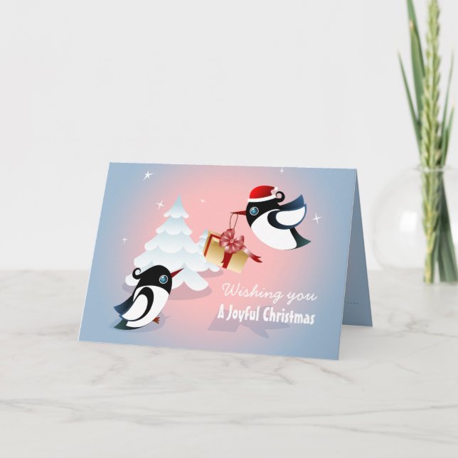Cute Birds Christmas Present Holiday Card (Front)