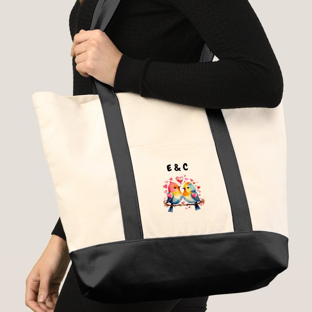 Cute birds couple initials tote bag (Creator Uploaded)
