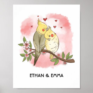 Cute Birds Couple Personalized Valentine's Day Poster