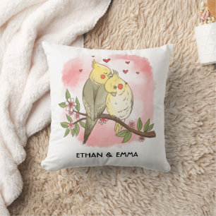 Cute Birds Couple Personalized Valentine's Day Throw Pillow