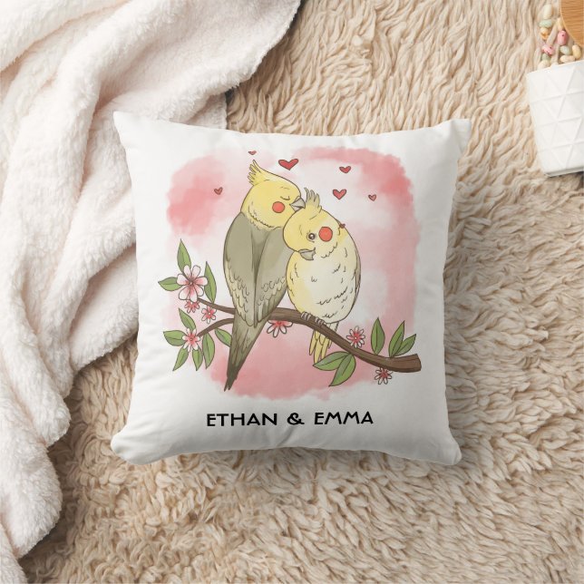Cute Birds Couple Personalized Valentine's Day Throw Pillow (Blanket)