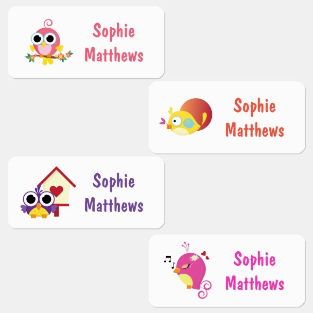 Cute Birds Custom Personalized Name Clothing Labels (Group)
