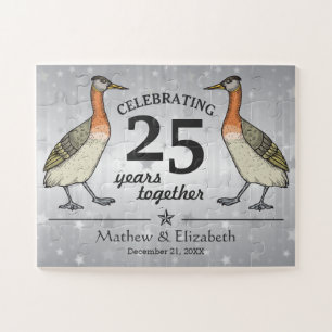 Cute Birds Custom Silver 25th Wedding Anniversary Jigsaw Puzzle