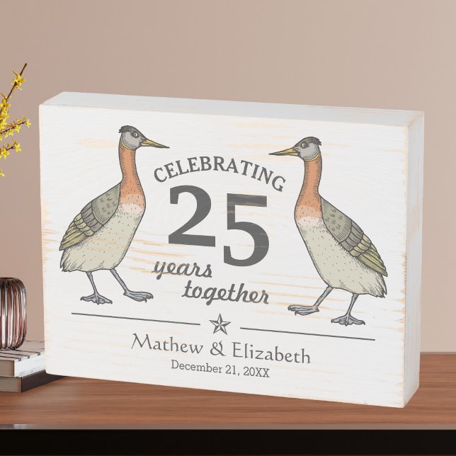 Cute Birds Custom Silver 25th Wedding Anniversary Wooden Box Sign (Creator Uploaded)