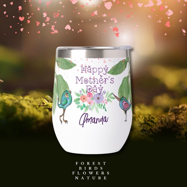 Cute Birds, Floral & Typography Thermal Wine Tumbler (Cute Birds, Floral & Typography Thermal Wine Tumbler )