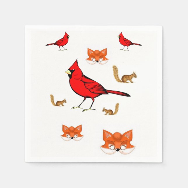 Cute Birds Fox Paper Napkins (Front)