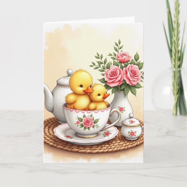 Cute Birds In Teacup Art Card (Front)