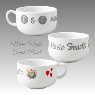 Cute birds initials movie night snack bowl grey