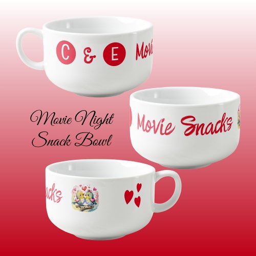 Cute birds initials movie night snack bowl red