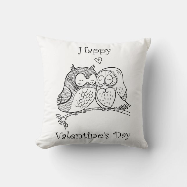 Cute Birds Love Couple Owl Romance Line Art No 1/3 Throw Pillow (Front)