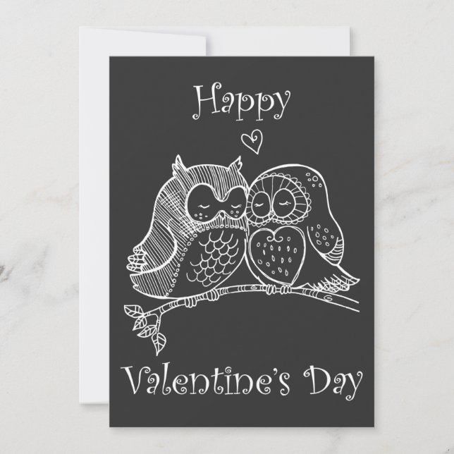 Cute Birds Love Couple Owl Romance Line Art No 2/3 Holiday Card (Front)