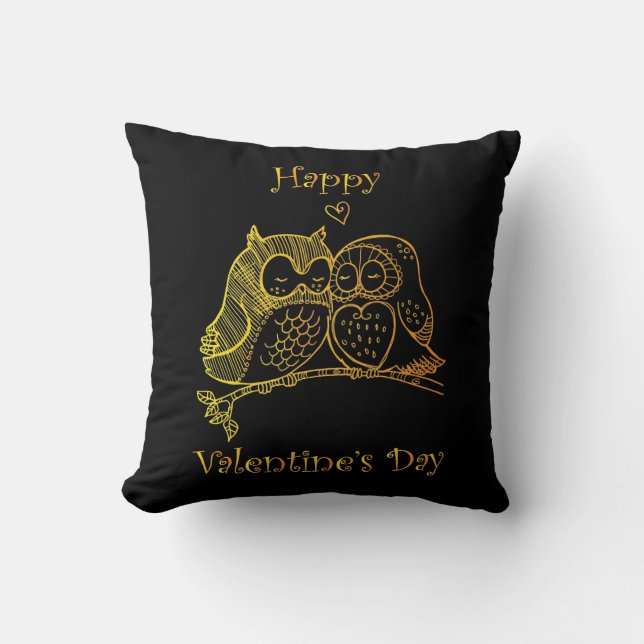 Cute Birds Love Couple Owl Romance Line Art No 3/3 Throw Pillow (Front)