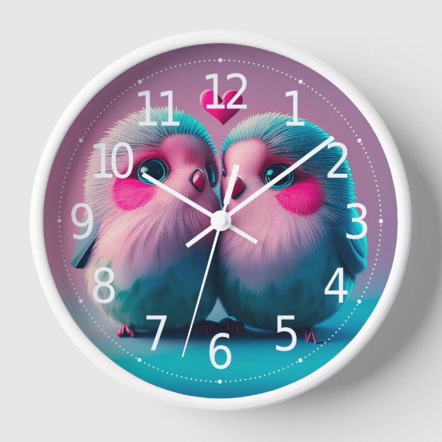 Cute Birds Love Hearts Valentine Inspired Artwork Clock (Front)