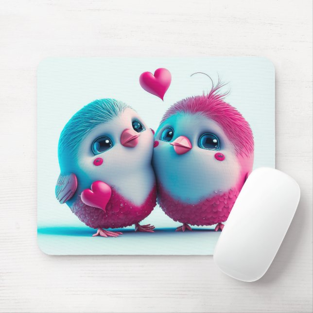 Cute Birds Love Hearts Valentine Inspired Artwork Mouse Pad (With Mouse)