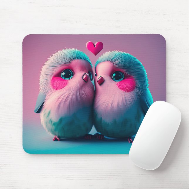 Cute Birds Love Hearts Valentine Inspired Artwork Mouse Pad (With Mouse)