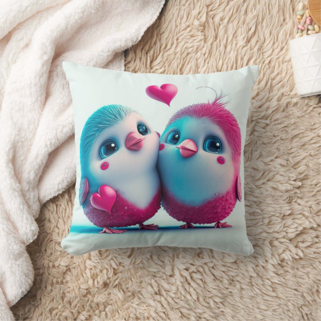 Cute Birds Love Hearts Valentine Inspired Artwork Throw Pillow (Blanket)