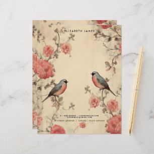 Cute Birds Lover Vintage Valentines Day Personized Letterhead