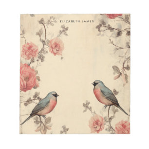 Cute Birds Lover Vintage Valentines Day Personized Notepad