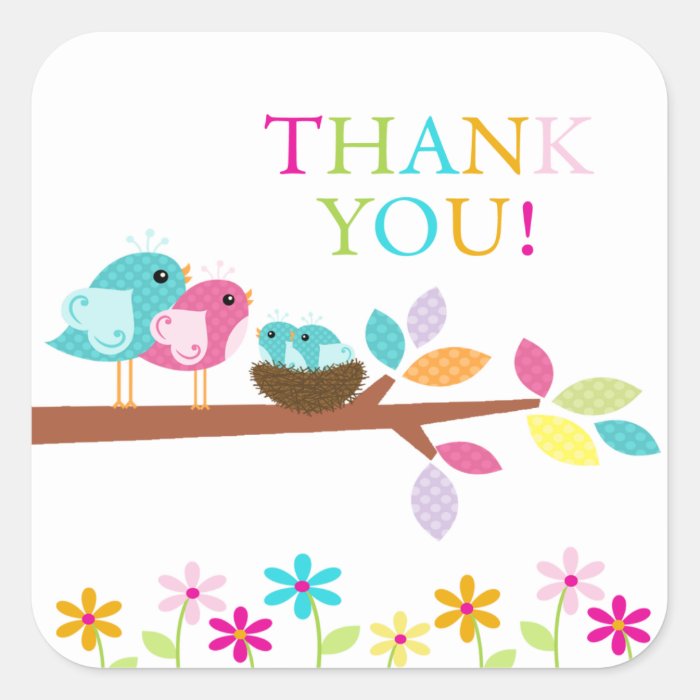 Cute Birds Nest Thank You Twins Baby Shower Square Square Stickers