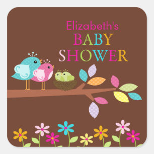 Cute Birds Nest Thank You Twins Baby Shower Square Sticker