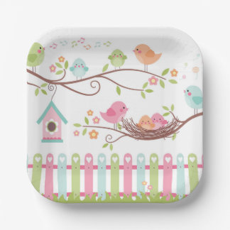 Cute Birds Nest White Paper Plates