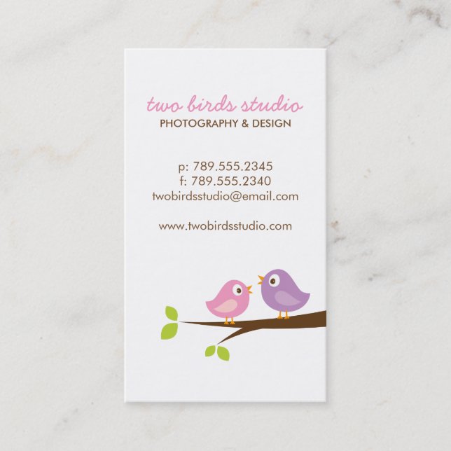 Cute Birds on a Branch Business Card (Front)