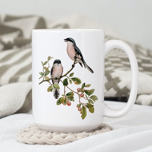 Cute Birds On Branch Red Berries Fine Art Painting Coffee Mug