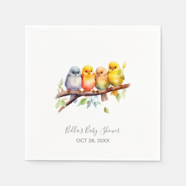 Cute Birds on Tree Branch Baby Shower  Napkins (Front)