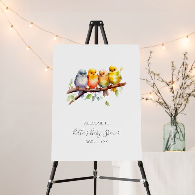 Cute Birds on Tree Branch Baby Shower Party Sign (In Situ (Stand))