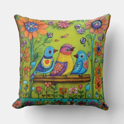 Cute birds printed Nature inspired Throw Pillow