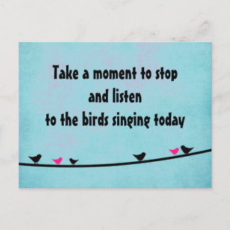 Cute birds singing postcard