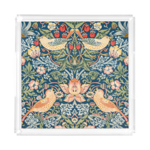 Cute Birds, Strawberry Thief Vintage Art Acrylic Tray