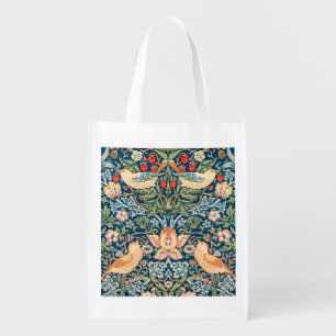 Cute Birds, Strawberry Thief Vintage Art Grocery Bag