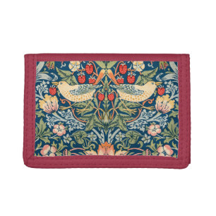 Cute Birds, Strawberry Thief Vintage Art Tri-fold Wallet