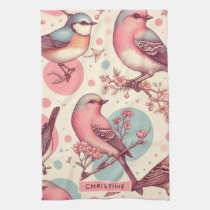 Cute Birds Vintage Painting Kitchen Towel