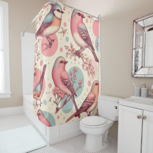 Cute Birds Vintage Painting Shower Curtain