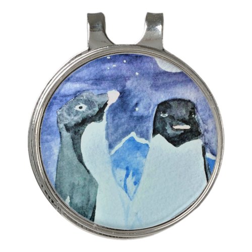 Cute Birds Watercolor Adelie Penguins Golf Hat Clip