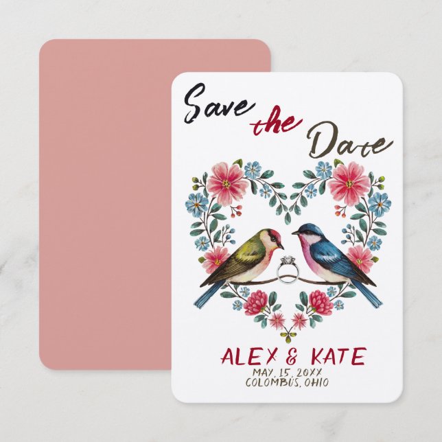Cute Birds Wedding Save the Date Announcement (Front/Back)