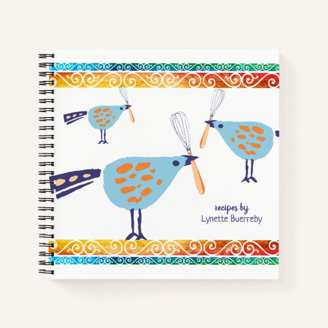 Cute birds whisk personalized recipe cookbook notebook (Front)
