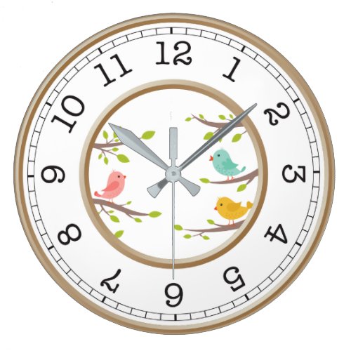 Cute birds white large clock