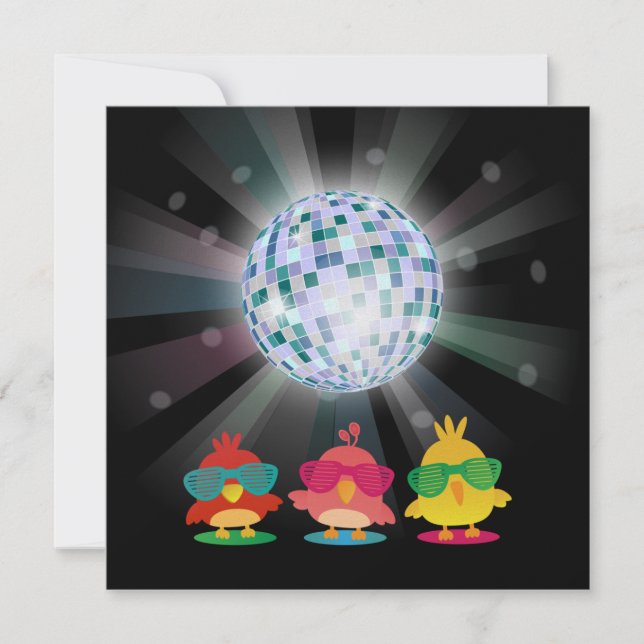 Cute Birds with Shades Dancing & Partying Invitation (Front)