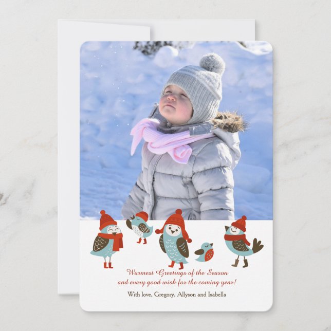 Cute Birds with Winter Clothes Photo Card (Front)